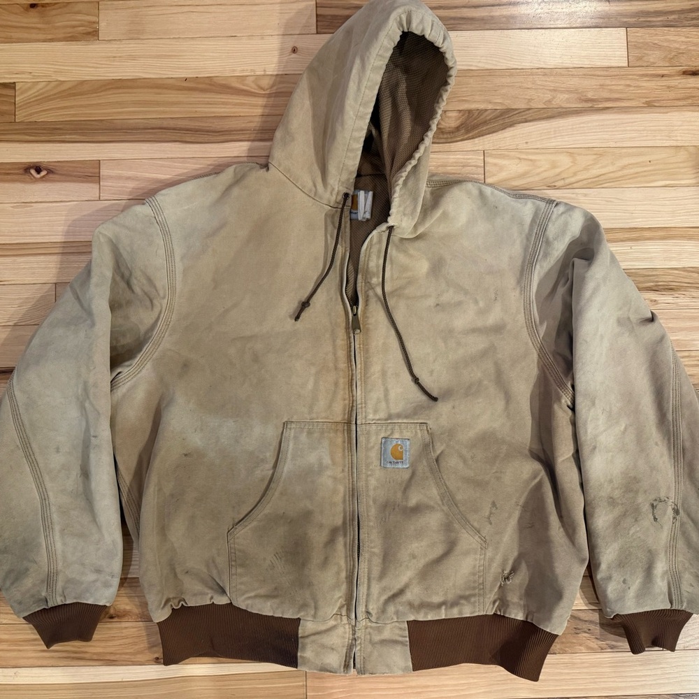 Carhartt (Vintage-Distressed) Men's Beige Hooded Performance Jacket